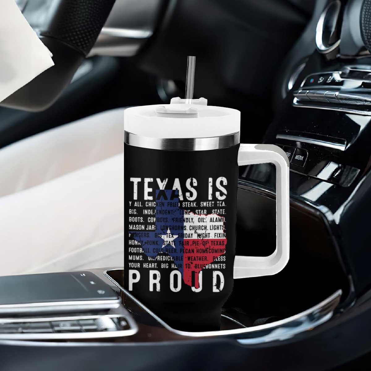 Texas Tumbler With Handle Proud Taxan List Of Words That Describe Texas TS09 Print Your Wear