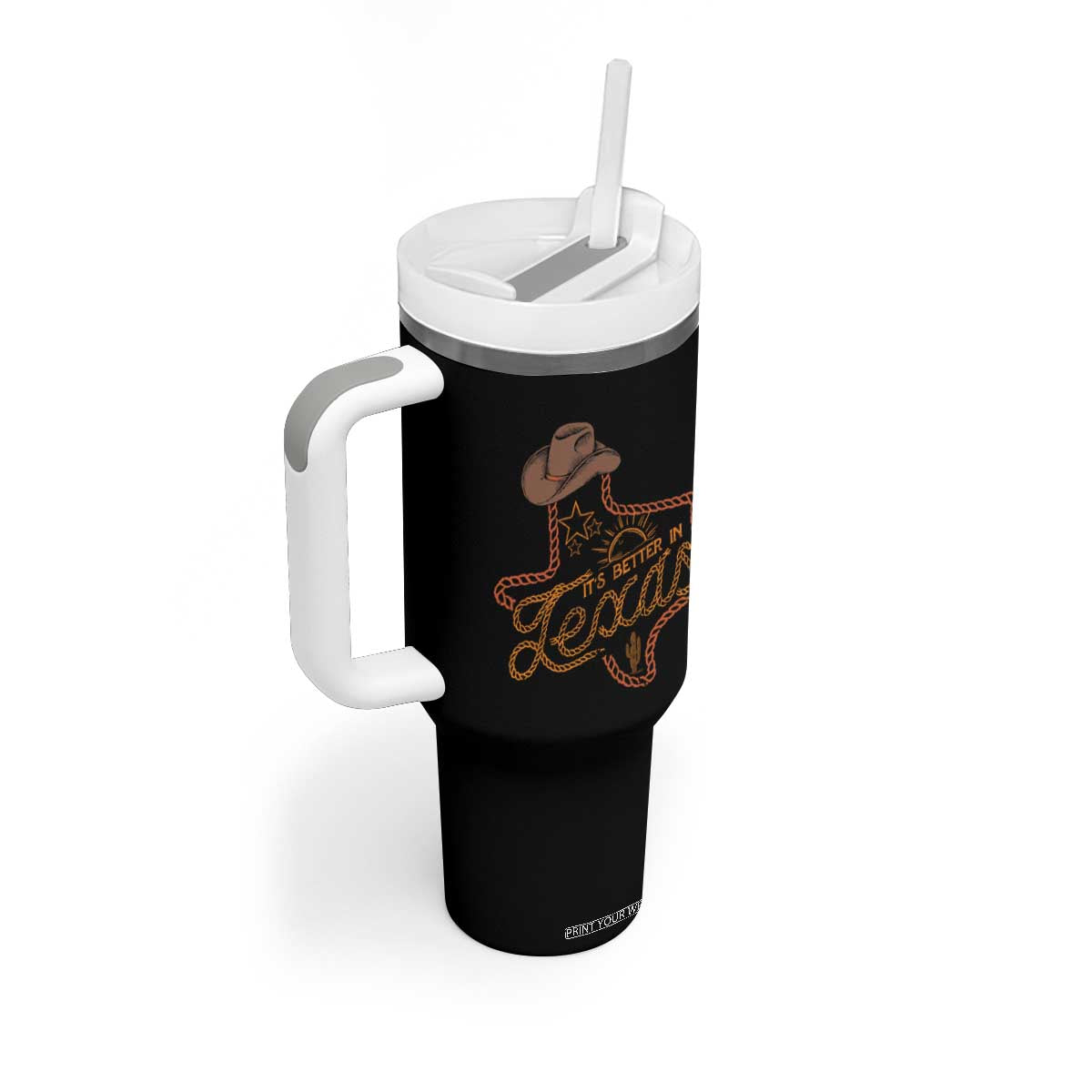 It's Better In Texas Retro Western Cowboy Tumbler With Handle TS09 Print Your Wear