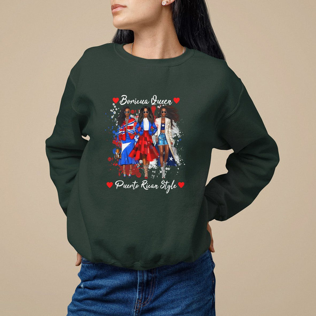 Puerto Rico Sweatshirt Puerto Rican Style Fashion Boricua Queen Women TS09 Dark Forest Green Print Your Wear