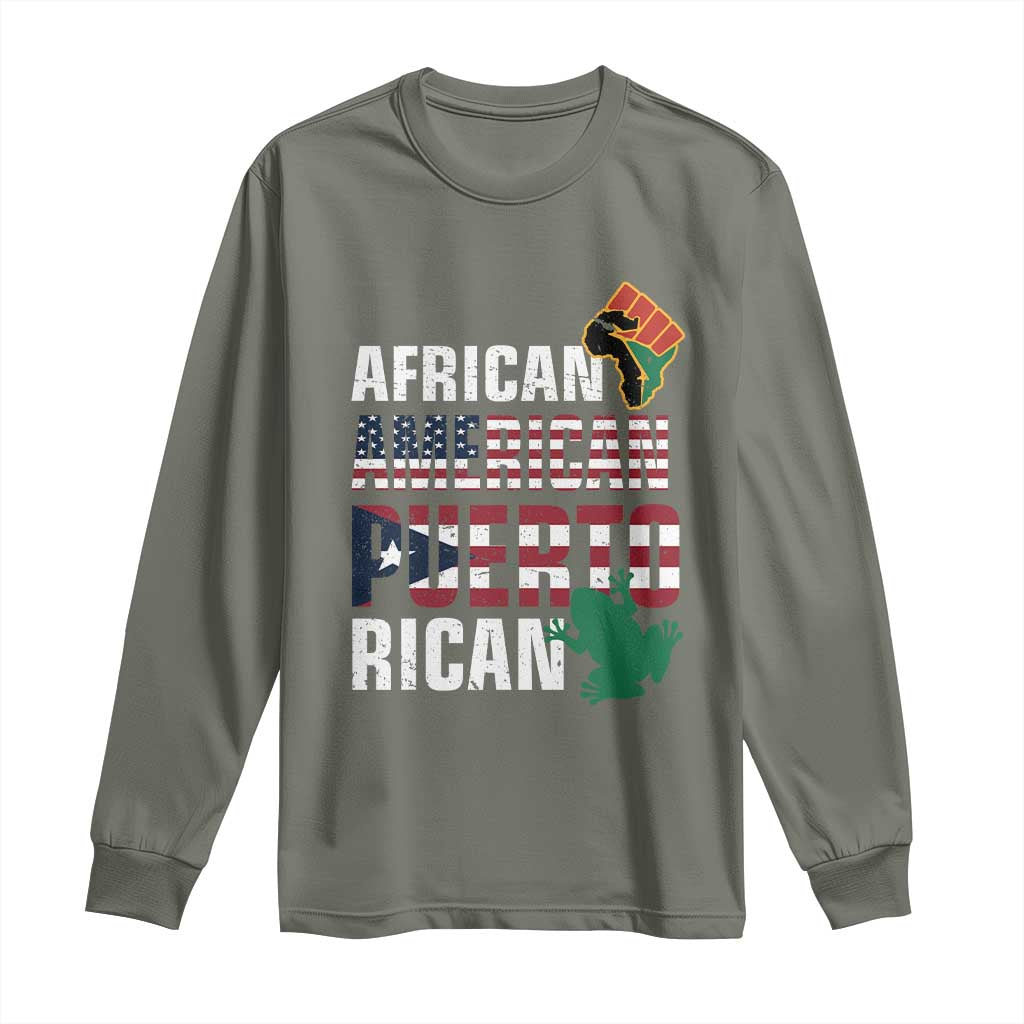 African American Puerto Rican Pride Long Sleeve Shirt TS09 Military Green Print Your Wear