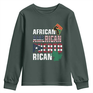 African American Puerto Rican Pride Youth Sweatshirt TS09 Dark Forest Green Print Your Wear