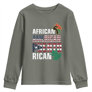African American Puerto Rican Pride Youth Sweatshirt TS09 Military Green Print Your Wear