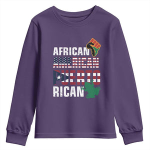 African American Puerto Rican Pride Youth Sweatshirt TS09 Purple Print Your Wear