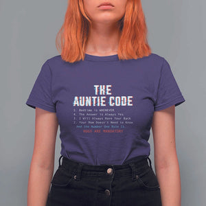 Funny Aunt T Shirt For Women The Auntie Code Hugs Are Mandatory TS09 Purple Print Your Wear