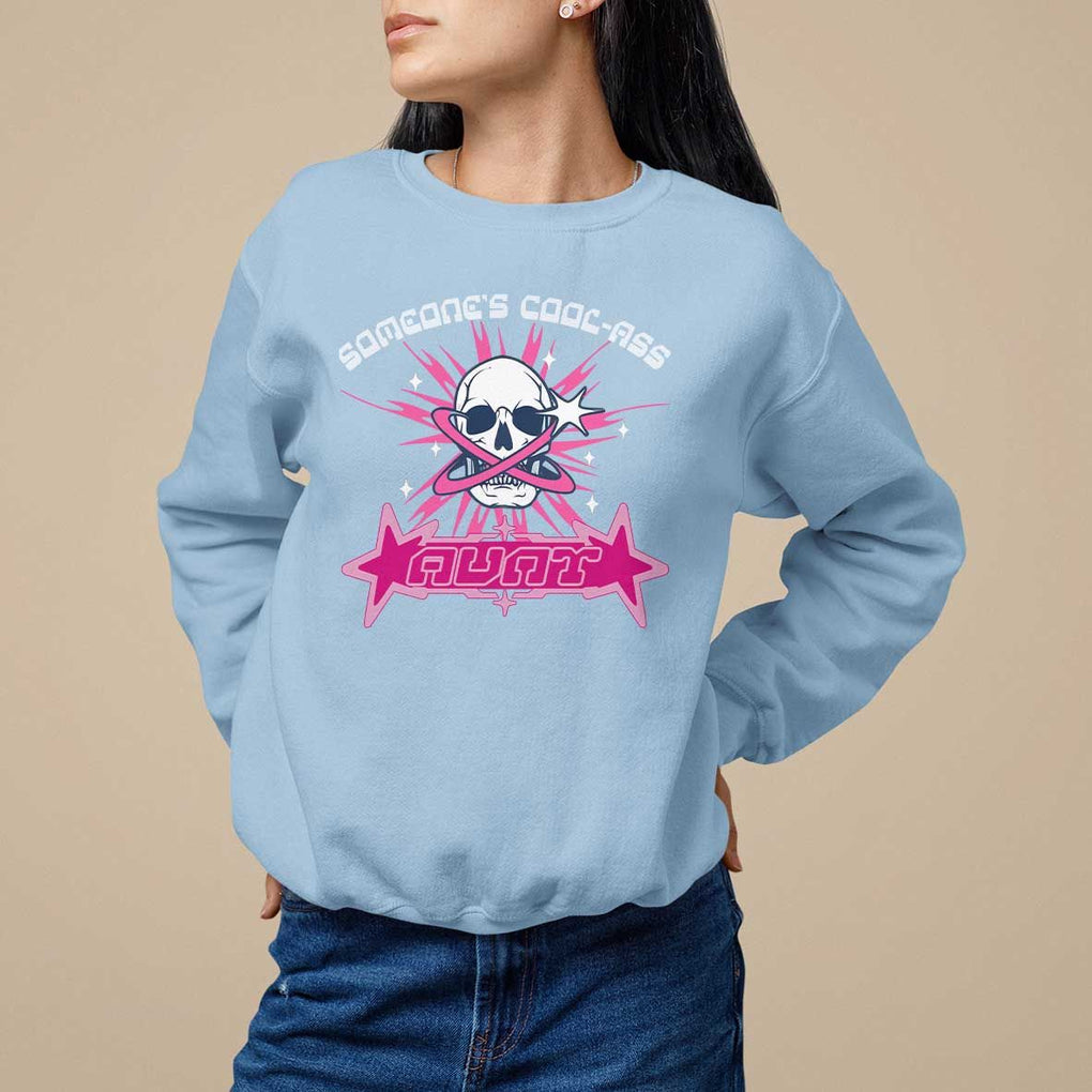 Auntie Club Sweatshirt Someone's Cool Ass Aunt Skeleton Y2K TS09 Light Blue Print Your Wear