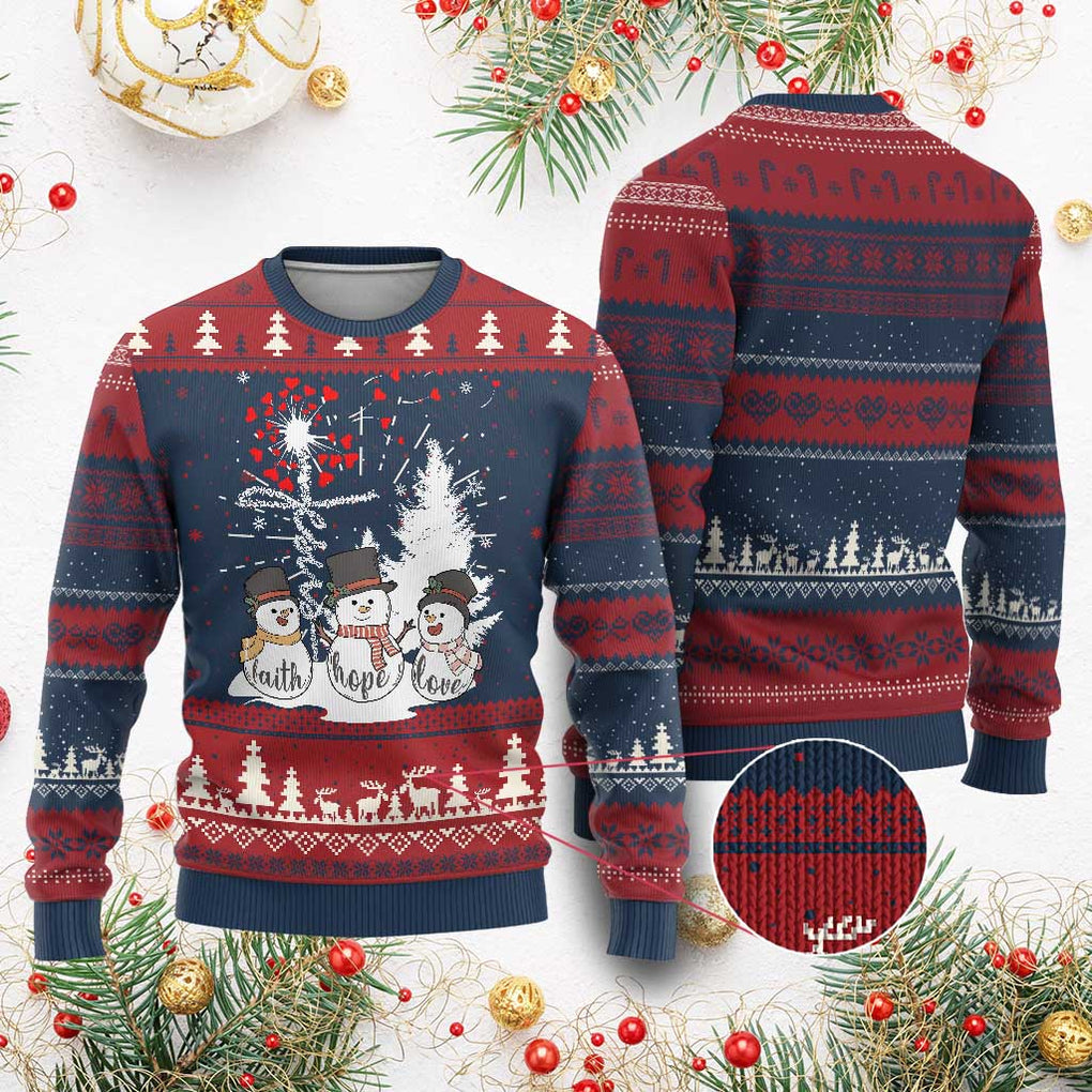 Jesus Christian Ugly Christmas Sweater Faith Hope Love Snowman Dandelion Xmas TS09 Burgundy Print Your Wear
