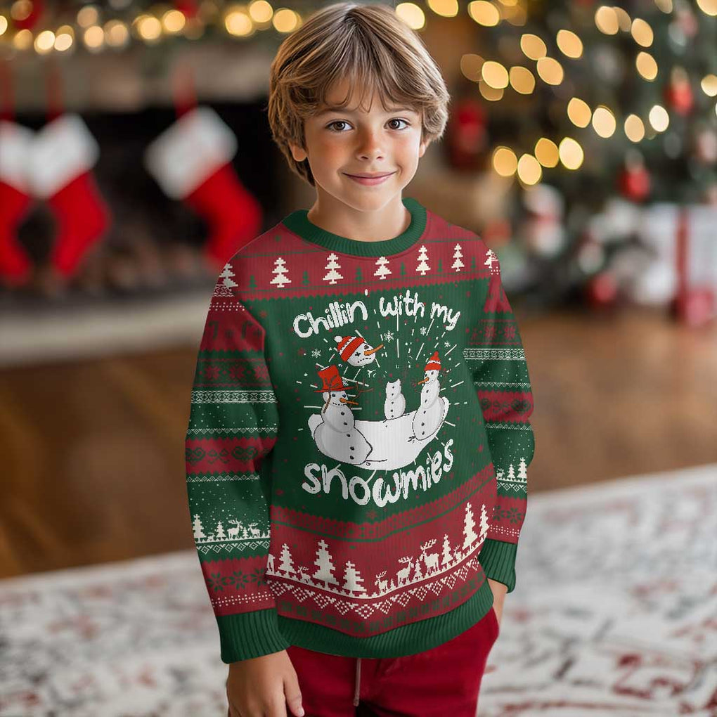 Funny Xmas Ugly Christmas Sweater Chillin With My Snowmies Funny Snowman Friendship TS09 Christmas Print Your Wear
