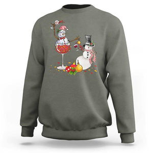 Christmas Sweatshirt Snowman Cheer Wine Beer Funny Xmas Drinking Party TS09 Military Green Print Your Wear