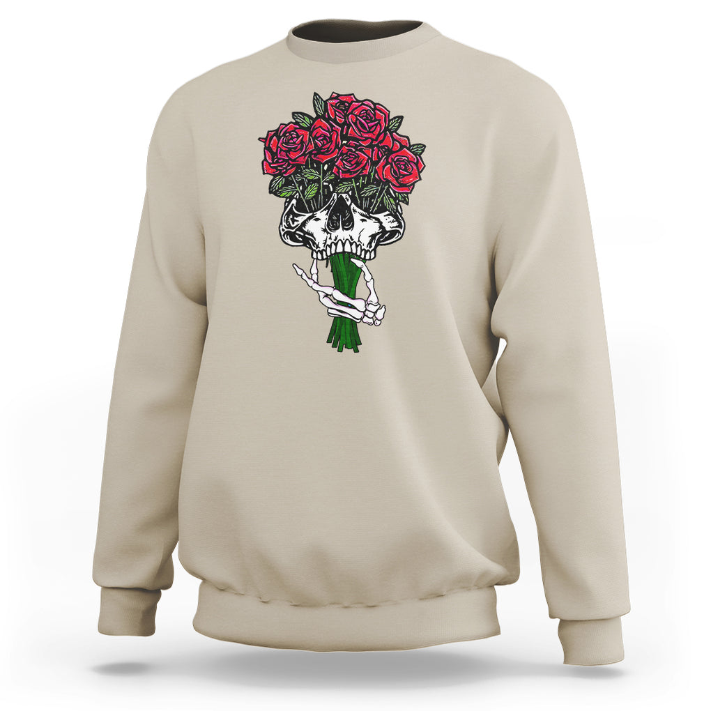 Skeleton Hand Red Rose Flowers Skull Sweatshirt TS09 Sand Printyourwear