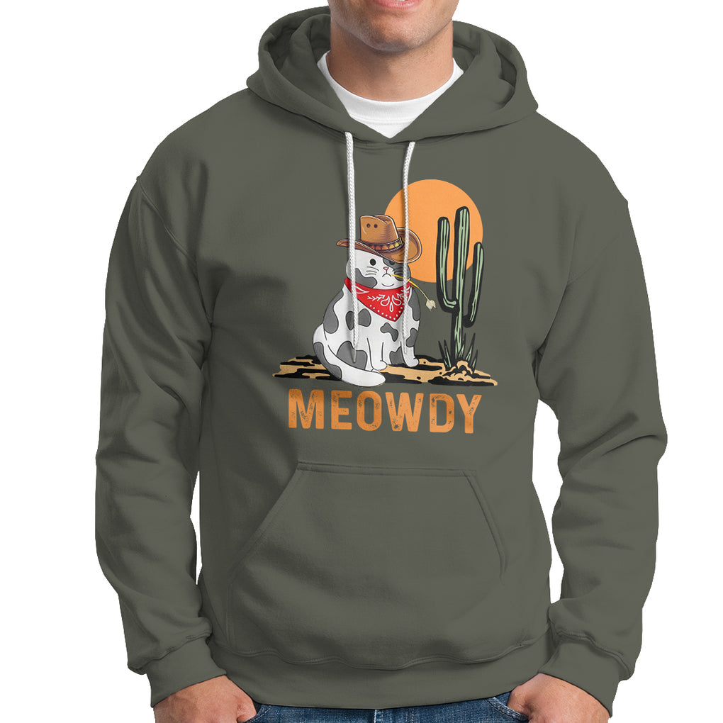 Meowdy Cat Cow Funny Howdy Meme Western Cowboy Hoodie TS09 Military Green Printyourwear