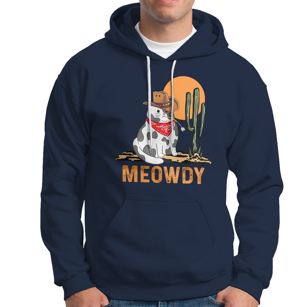 Meowdy Cat Cow Funny Howdy Meme Western Cowboy Hoodie TS09 Navy Printyourwear