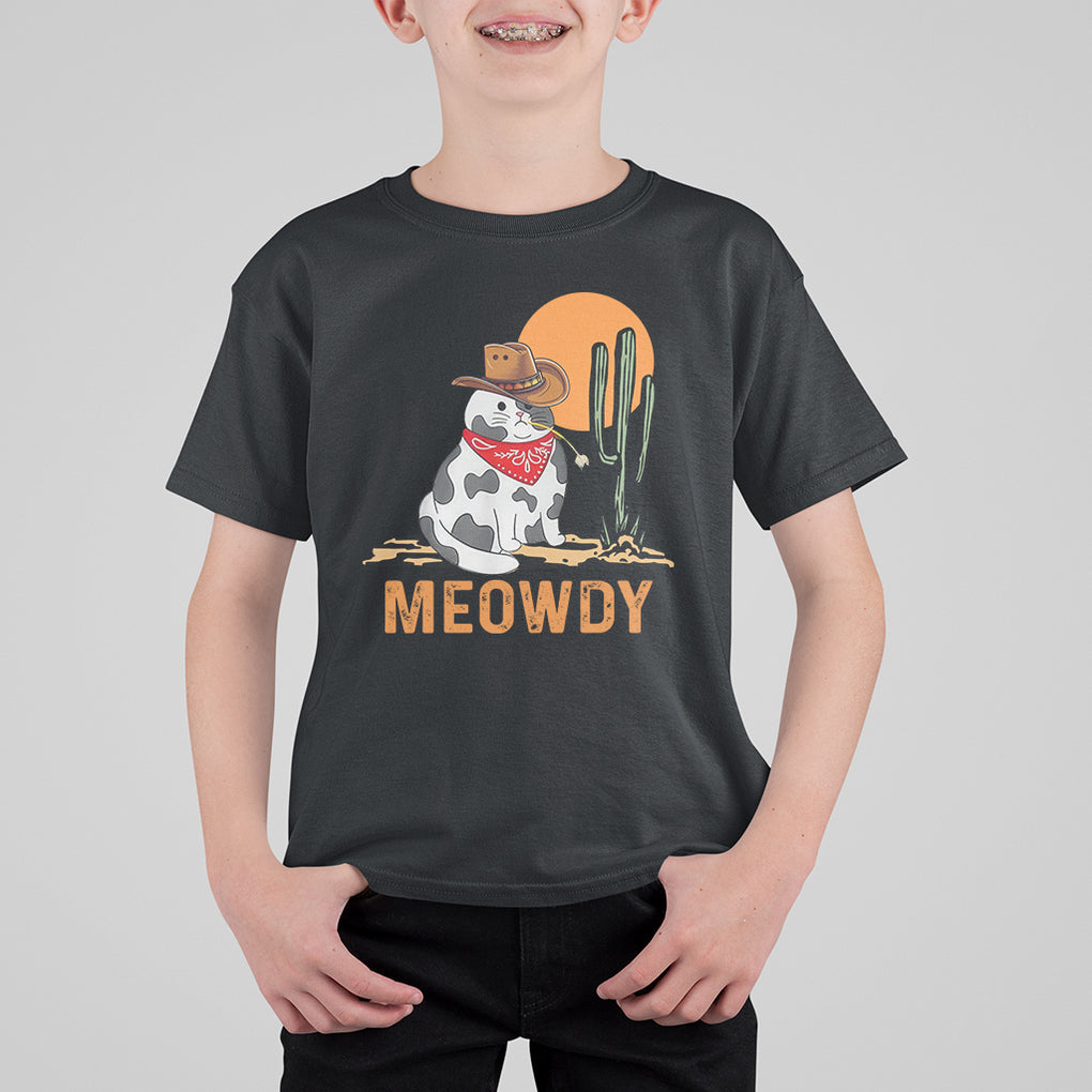 Meowdy Cat Cow Funny Howdy Meme Western Cowboy T Shirt For Kid TS09 Black Printyourwear