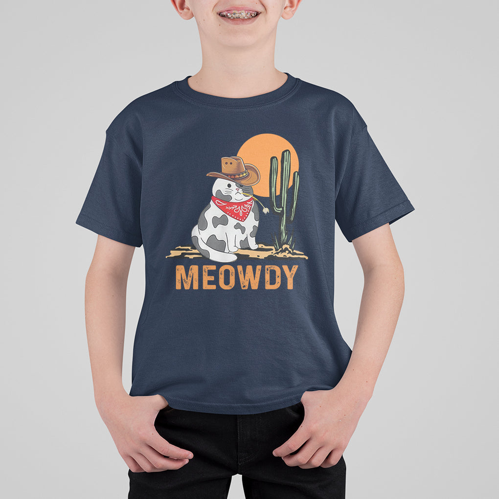 Meowdy Cat Cow Funny Howdy Meme Western Cowboy T Shirt For Kid TS09 Navy Printyourwear