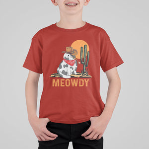 Meowdy Cat Cow Funny Howdy Meme Western Cowboy T Shirt For Kid TS09 Red Printyourwear