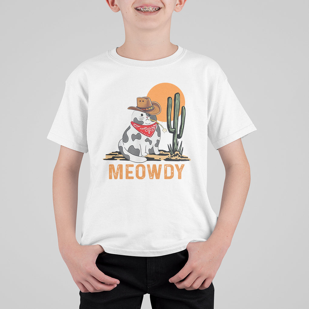 Meowdy Cat Cow Funny Howdy Meme Western Cowboy T Shirt For Kid TS09 White Printyourwear