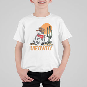 Meowdy Cat Cow Funny Howdy Meme Western Cowboy T Shirt For Kid TS09 White Printyourwear