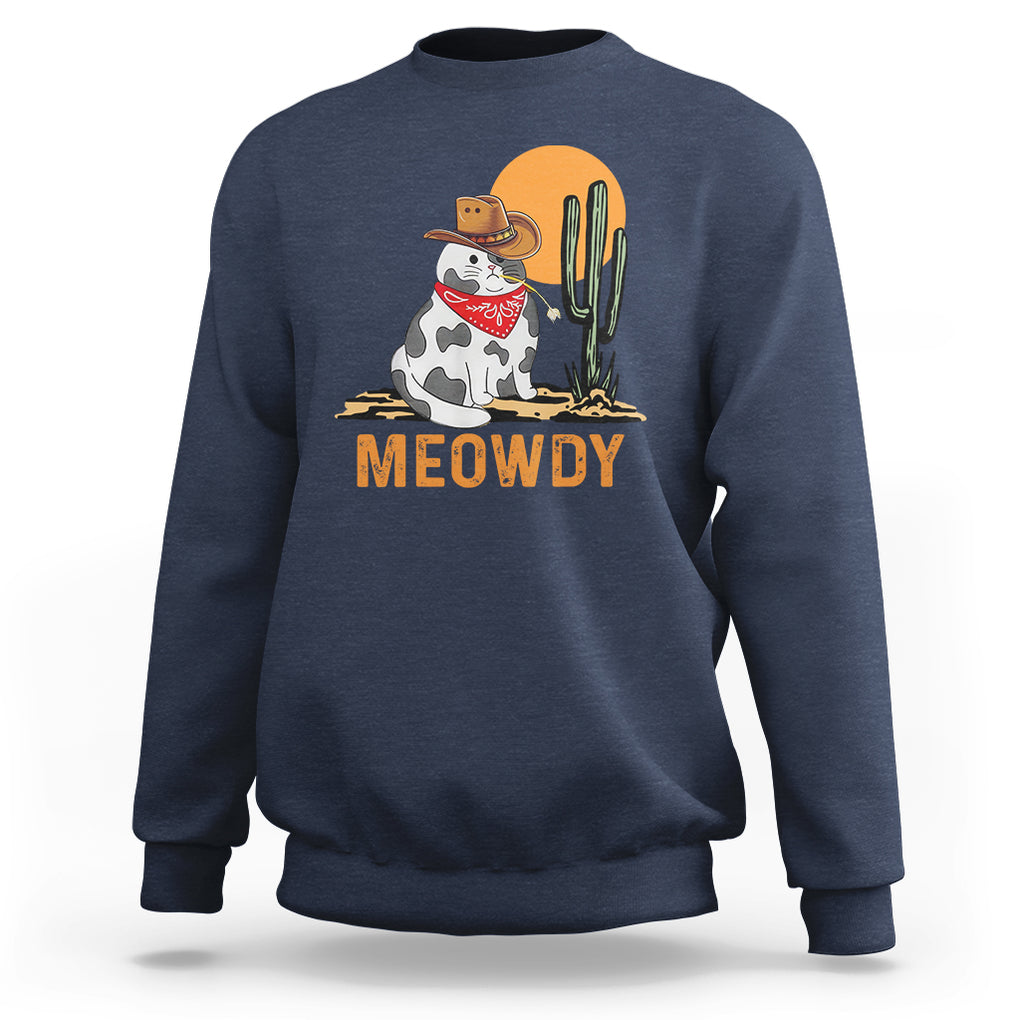 Meowdy Cat Cow Funny Howdy Meme Western Cowboy Sweatshirt TS09 Navy Printyourwear
