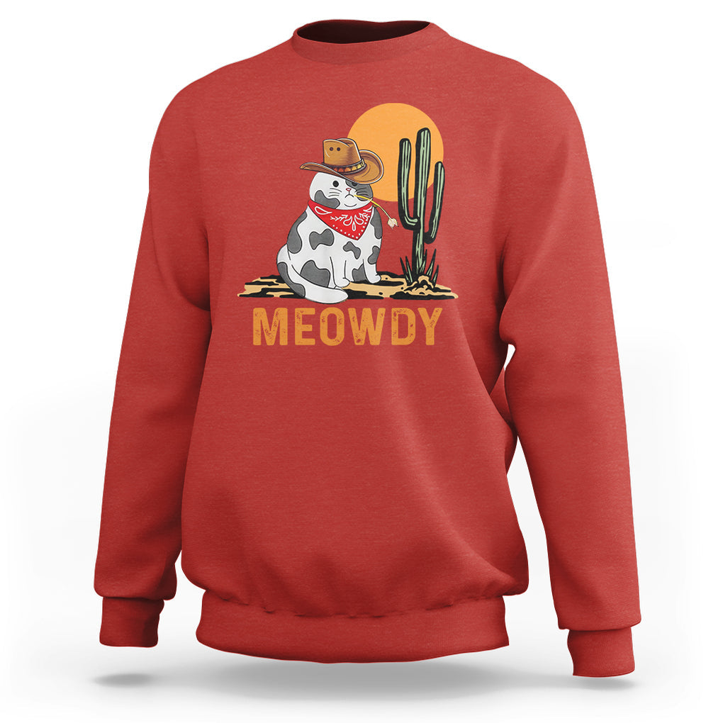 Meowdy Cat Cow Funny Howdy Meme Western Cowboy Sweatshirt TS09 Red Printyourwear