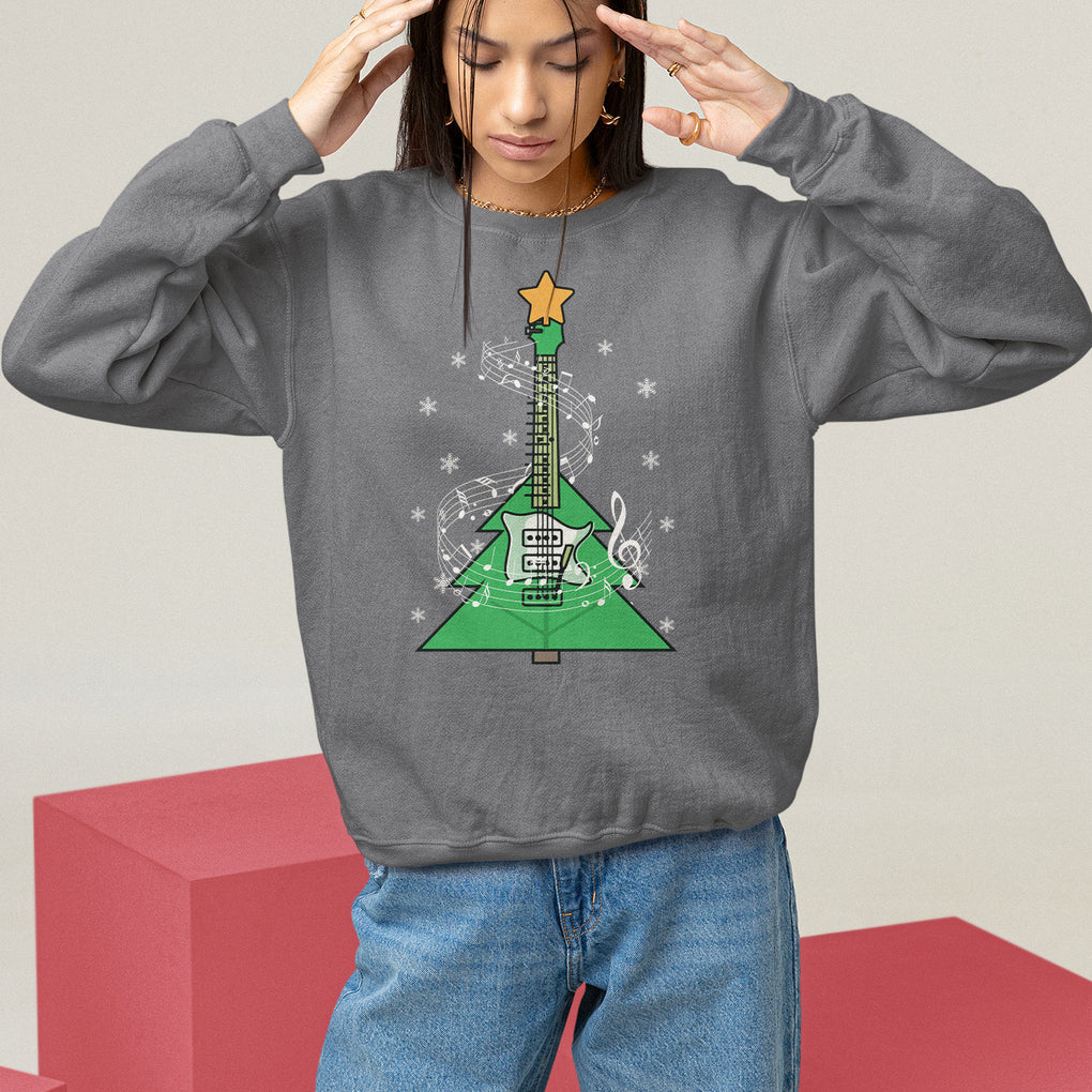 Rockin' Christmas Tree For Guitarist Music Lover Sweatshirt TS09 Charcoal Printyourwear