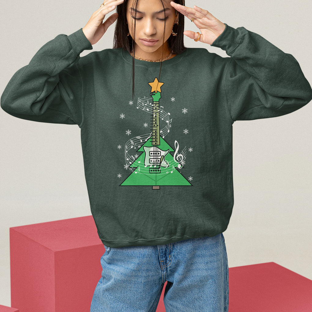 Rockin' Christmas Tree For Guitarist Music Lover Sweatshirt TS09 Dark Forest Green Printyourwear