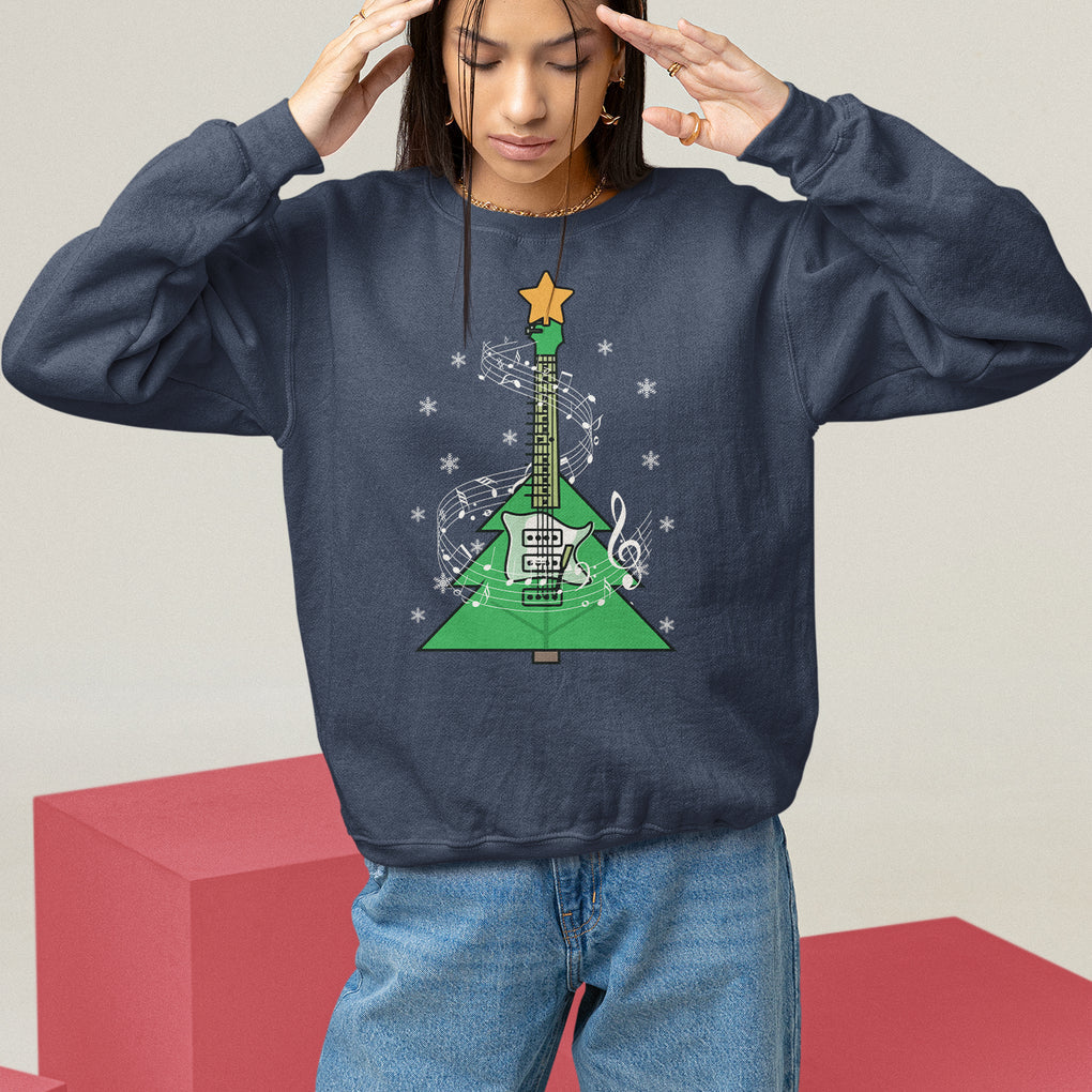 Rockin' Christmas Tree For Guitarist Music Lover Sweatshirt TS09 Navy Printyourwear
