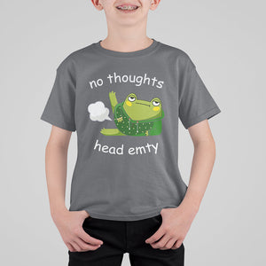 No Thoughts Head Empty Cute Frog Meme Blasting Fart T Shirt For Kid TS09 Charcoal Printyourwear