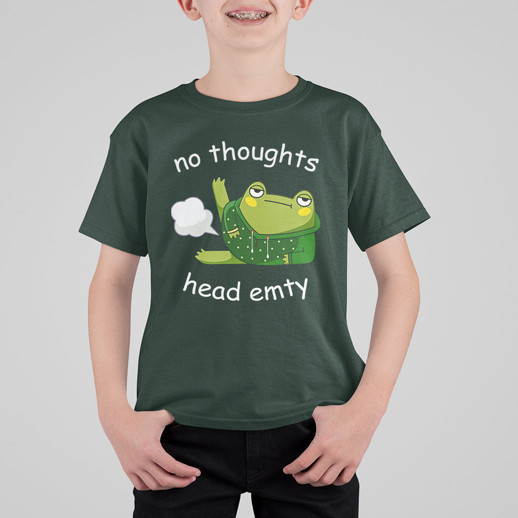 No Thoughts Head Empty Cute Frog Meme Blasting Fart T Shirt For Kid TS09 Dark Forest Green Printyourwear
