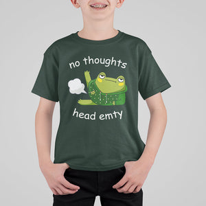 No Thoughts Head Empty Cute Frog Meme Blasting Fart T Shirt For Kid TS09 Dark Forest Green Printyourwear
