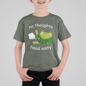 No Thoughts Head Empty Cute Frog Meme Blasting Fart T Shirt For Kid TS09 Military Green Printyourwear