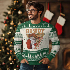 Xmas Cowboy Santa Ugly Christmas Sweater Howdy Santa Vintage Western TS09 Green Print Your Wear