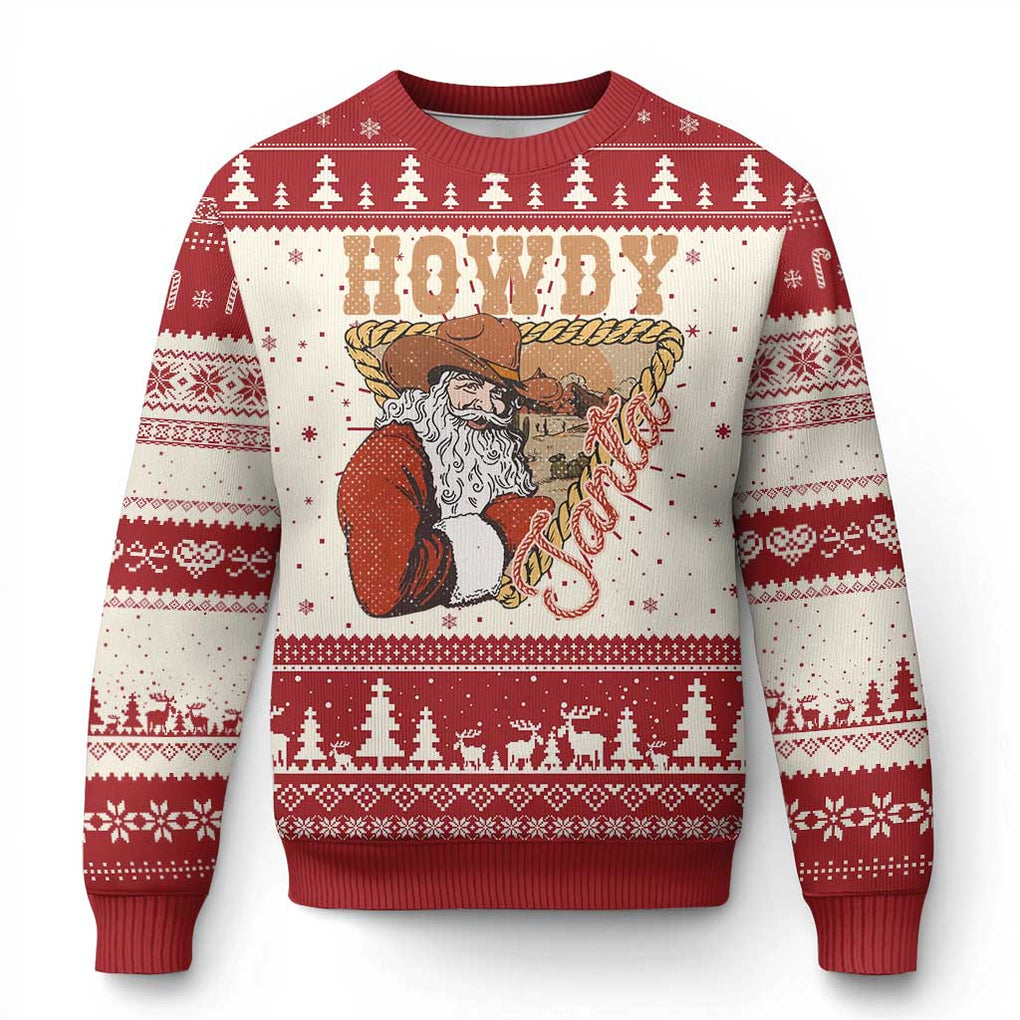 Xmas Cowboy Santa Ugly Christmas Sweater Howdy Santa Vintage Western TS09 Red Print Your Wear