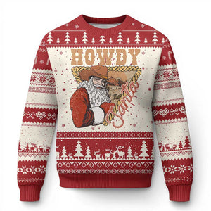 Xmas Cowboy Santa Ugly Christmas Sweater Howdy Santa Vintage Western TS09 Red Print Your Wear