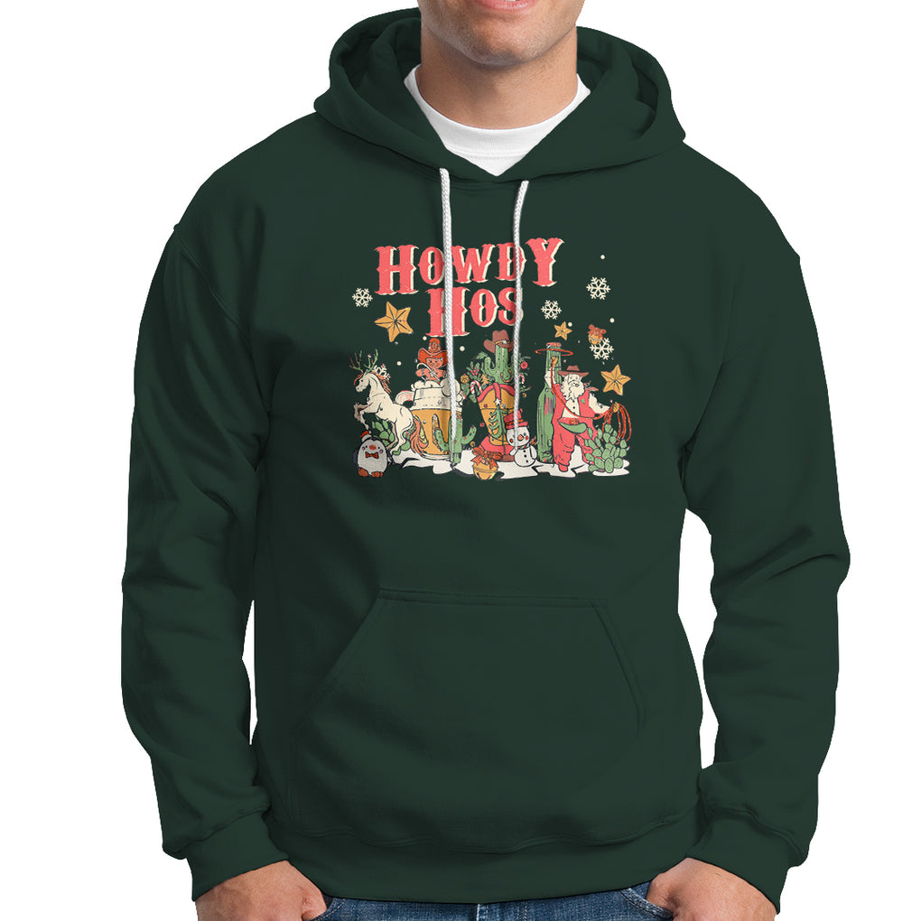 Howdy Hos Cowboy Vintage Western Christmas Hoodie TS09 Dark Forest Green Printyourwear