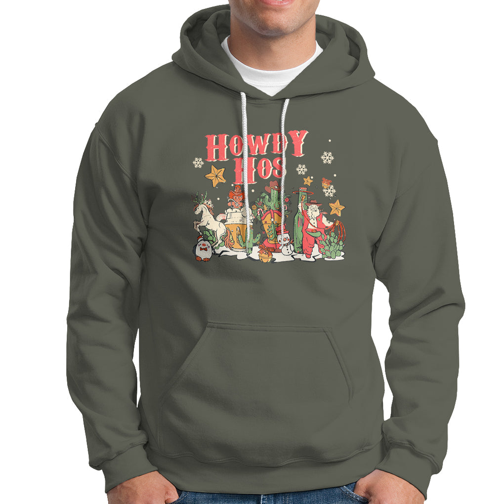 Howdy Hos Cowboy Vintage Western Christmas Hoodie TS09 Military Green Printyourwear