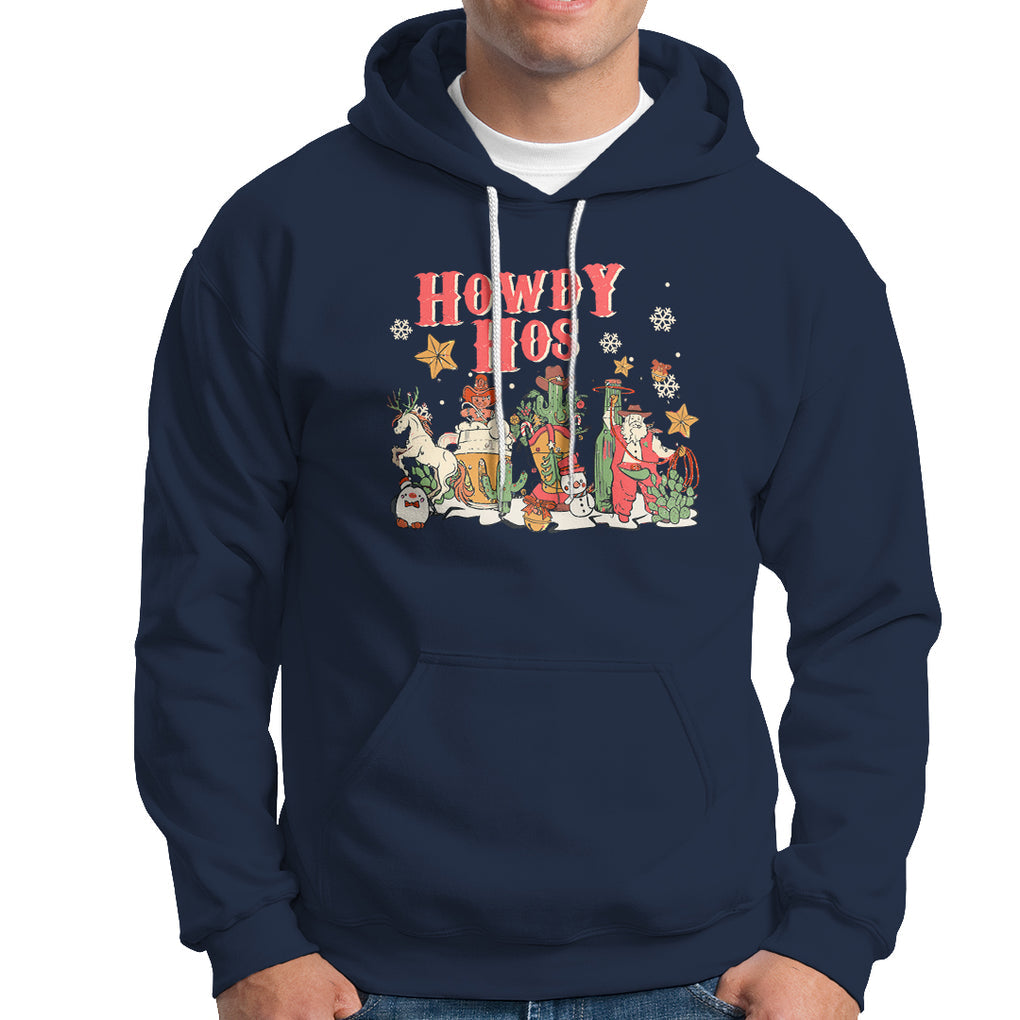 Howdy Hos Cowboy Vintage Western Christmas Hoodie TS09 Navy Printyourwear