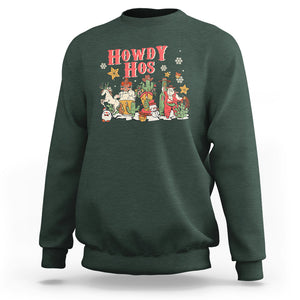 Howdy Hos Cowboy Vintage Western Christmas Sweatshirt TS09 Dark Forest Green Printyourwear
