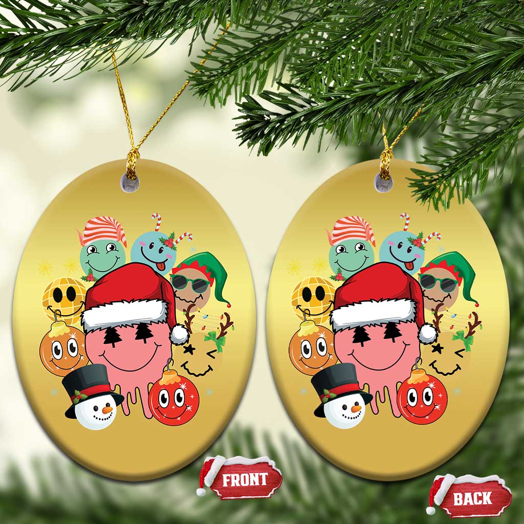 Funny Xmas Christmas Ornament Retro Groovy Xmas Tree Eye Face Reindeer Snowman Efl TS09 Oval Gold Print Your Wear