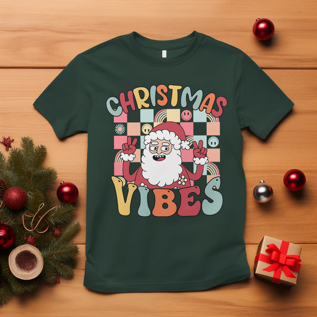 Vintage Groovy Santa Christmas Vibe Funny Retro T Shirt TS09 Dark Forest Green Printyourwear