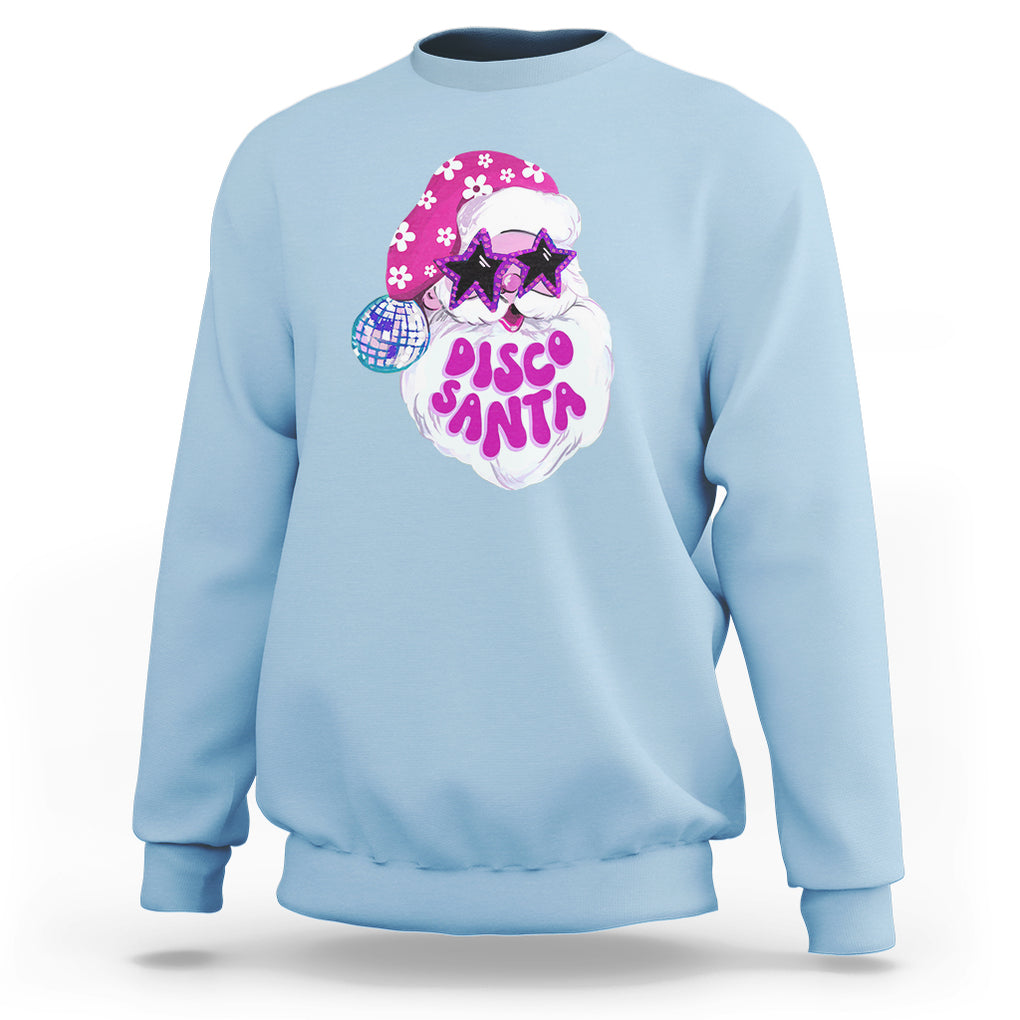 Funny Pink Santa Retro Groovy Funky Disco Christmas Cool Sunglass Sweatshirt TS09 Light Blue Printyourwear