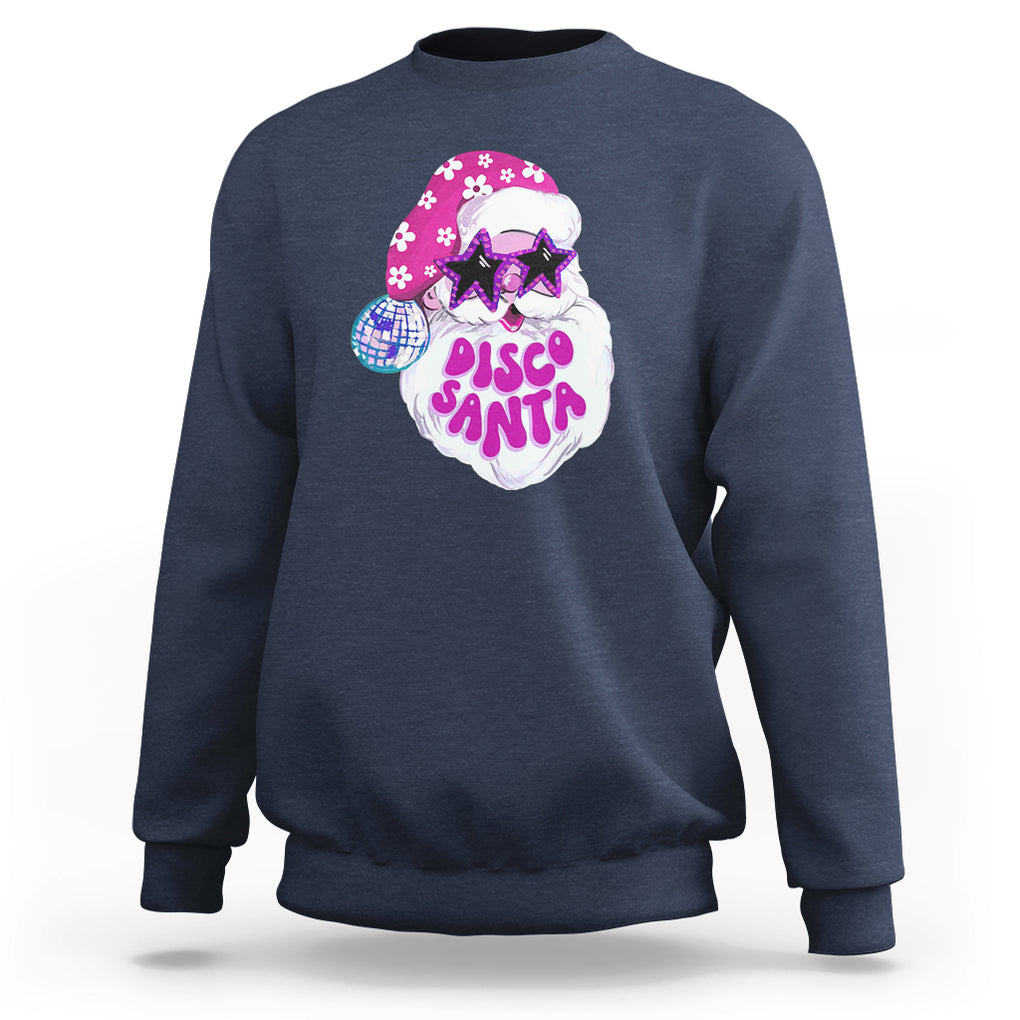Funny Pink Santa Retro Groovy Funky Disco Christmas Cool Sunglass Sweatshirt TS09 Navy Printyourwear