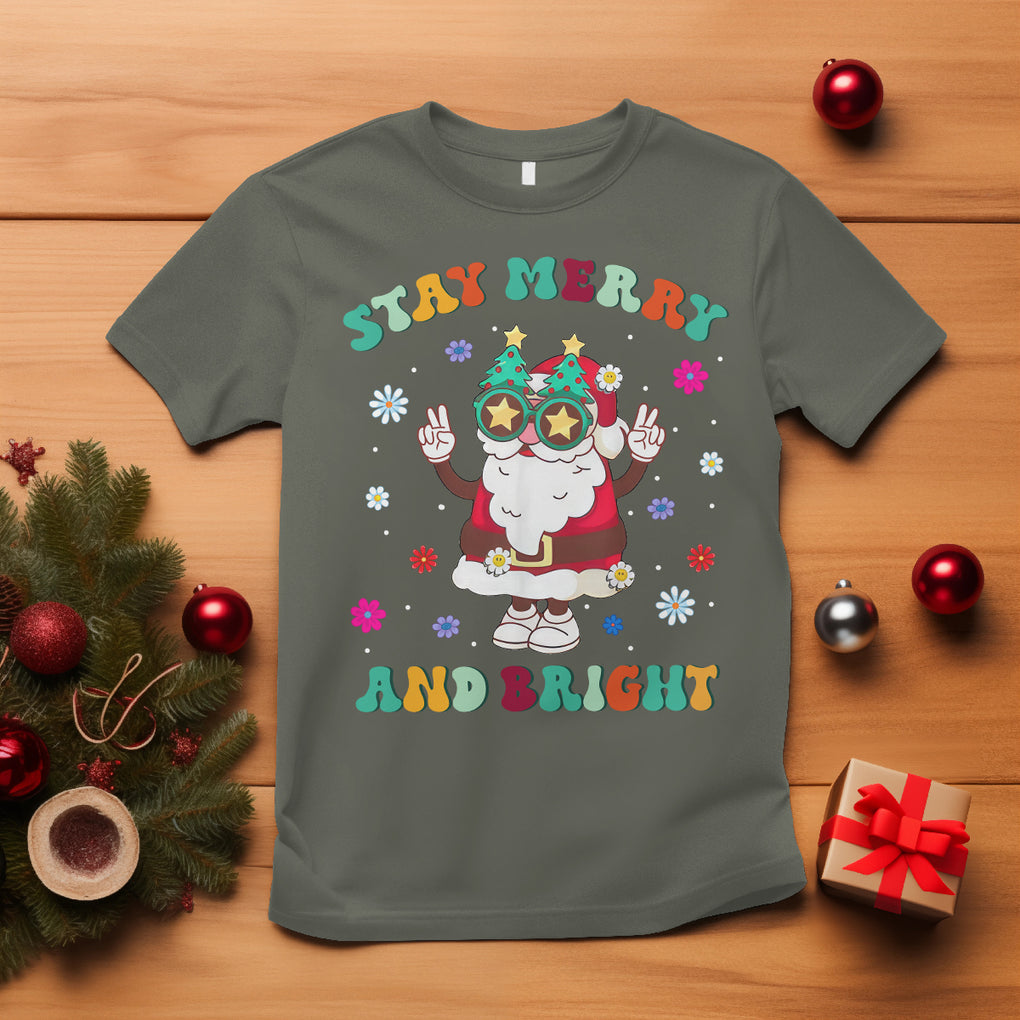 Stay Marry and bright Groovy Christmas Hippie Santa Clause T Shirt TS09 Military Green Printyourwear