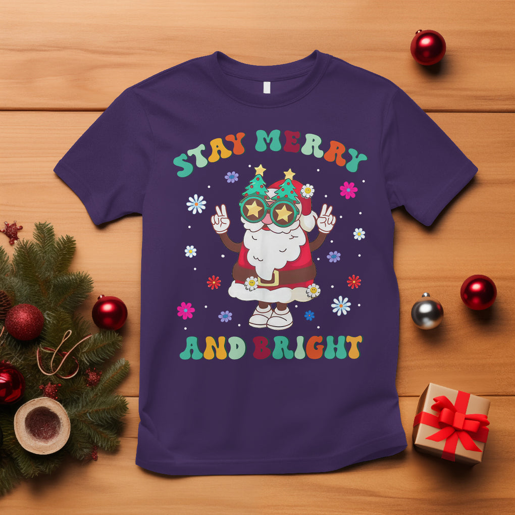 Stay Marry and bright Groovy Christmas Hippie Santa Clause T Shirt TS09 Purple Printyourwear