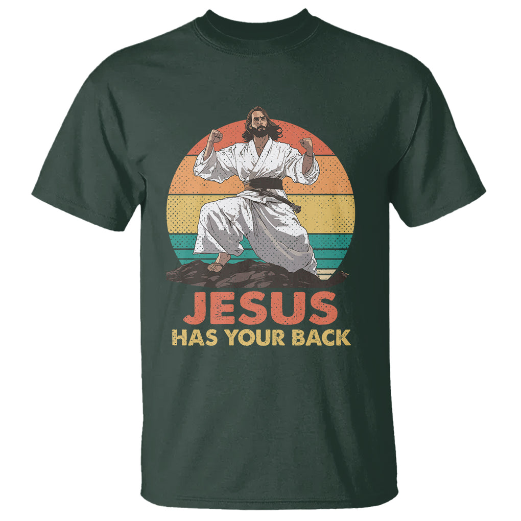 Jesus Has Your Back Jitsu Retro Christian T Shirt TS09 Dark Forest Green Printyourwear