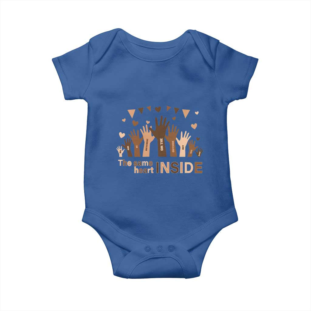 Black History Month Baby Onesie We Can Be Different On The Outside But We Have The Same Heart TS09 Royal Blue Print Your Wear