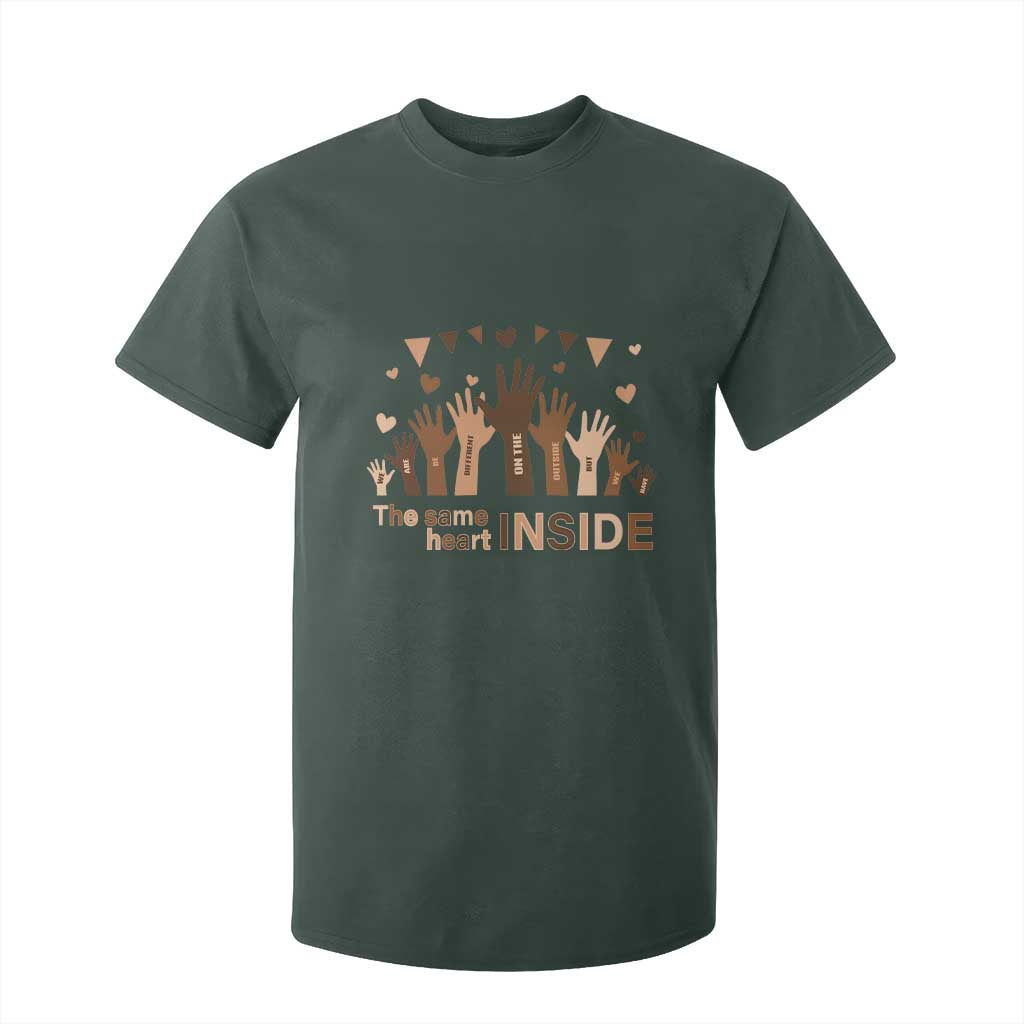 Black History Month T Shirt For Kid We Can Be Different On The Outside But We Have The Same Heart TS09 Dark Forest Green Print Your Wear