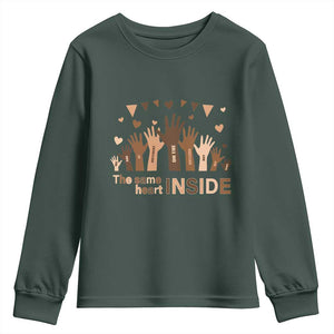 Black History Month Youth Sweatshirt We Can Be Different On The Outside But We Have The Same Heart TS09 Dark Forest Green Print Your Wear