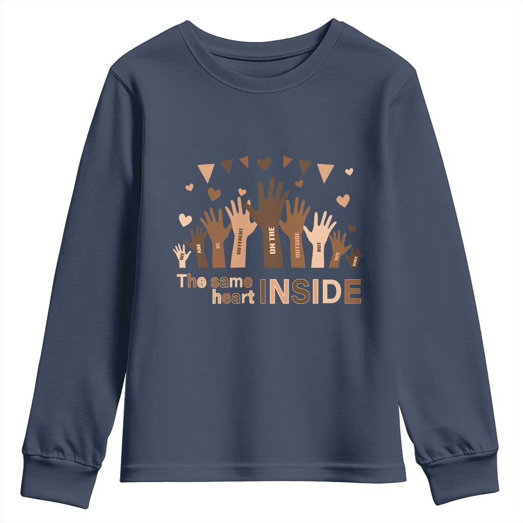 Black History Month Youth Sweatshirt We Can Be Different On The Outside But We Have The Same Heart TS09 Navy Print Your Wear