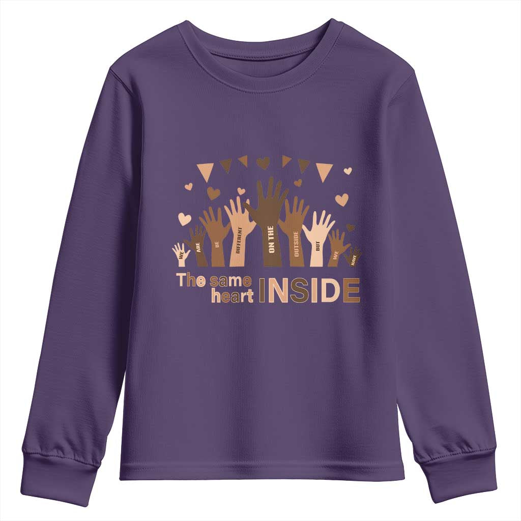 Black History Month Youth Sweatshirt We Can Be Different On The Outside But We Have The Same Heart TS09 Purple Print Your Wear