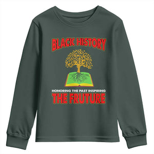 Black History Month Youth Sweatshirt Honoring The Past Inspiring The Future TS09 Dark Forest Green Print Your Wear