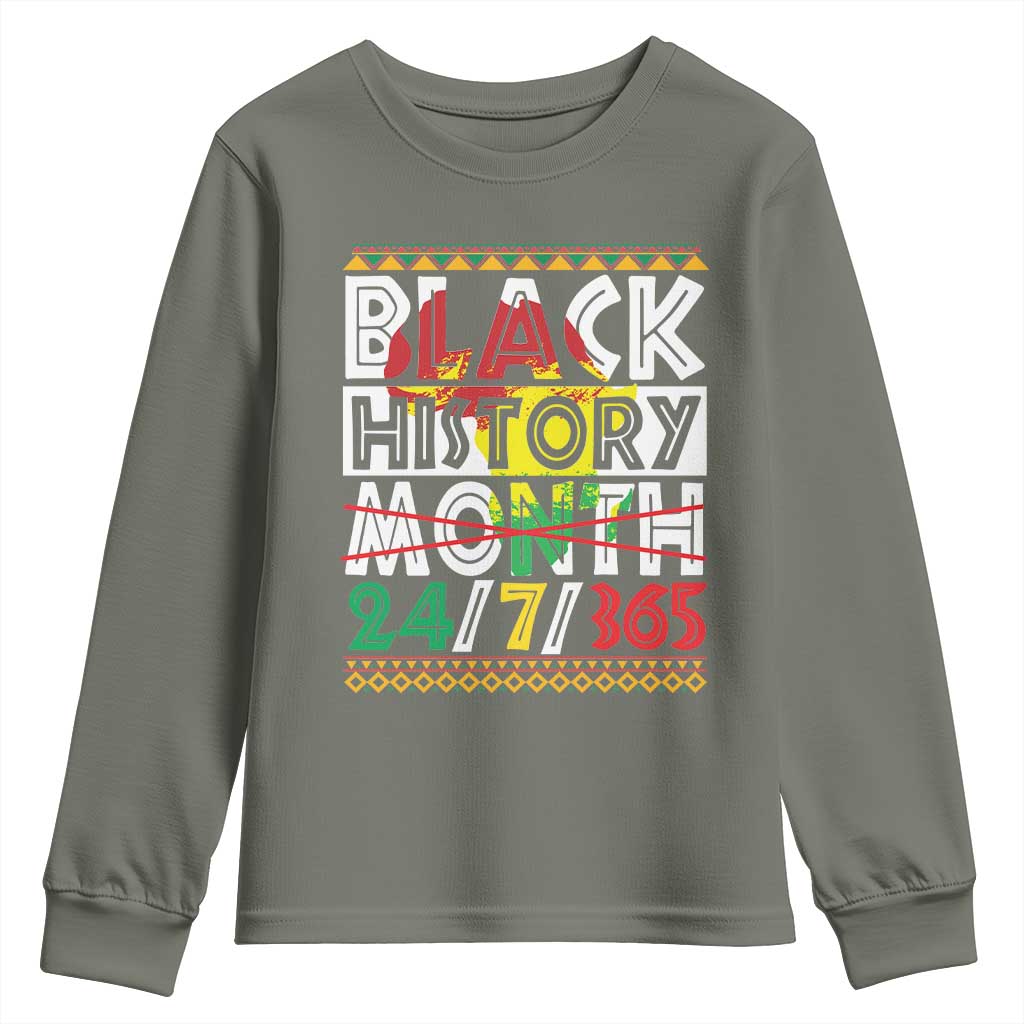 Black History Youth Sweatshirt 24/7/365 Pride African American TS09 Military Green Print Your Wear